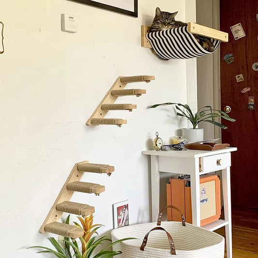 Wall-Mounted Cat Climbing Shelf with Scratching Post