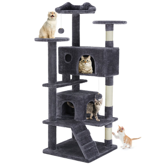 54-Inch Multi-Level Cat Tree Tower with Scratching Posts