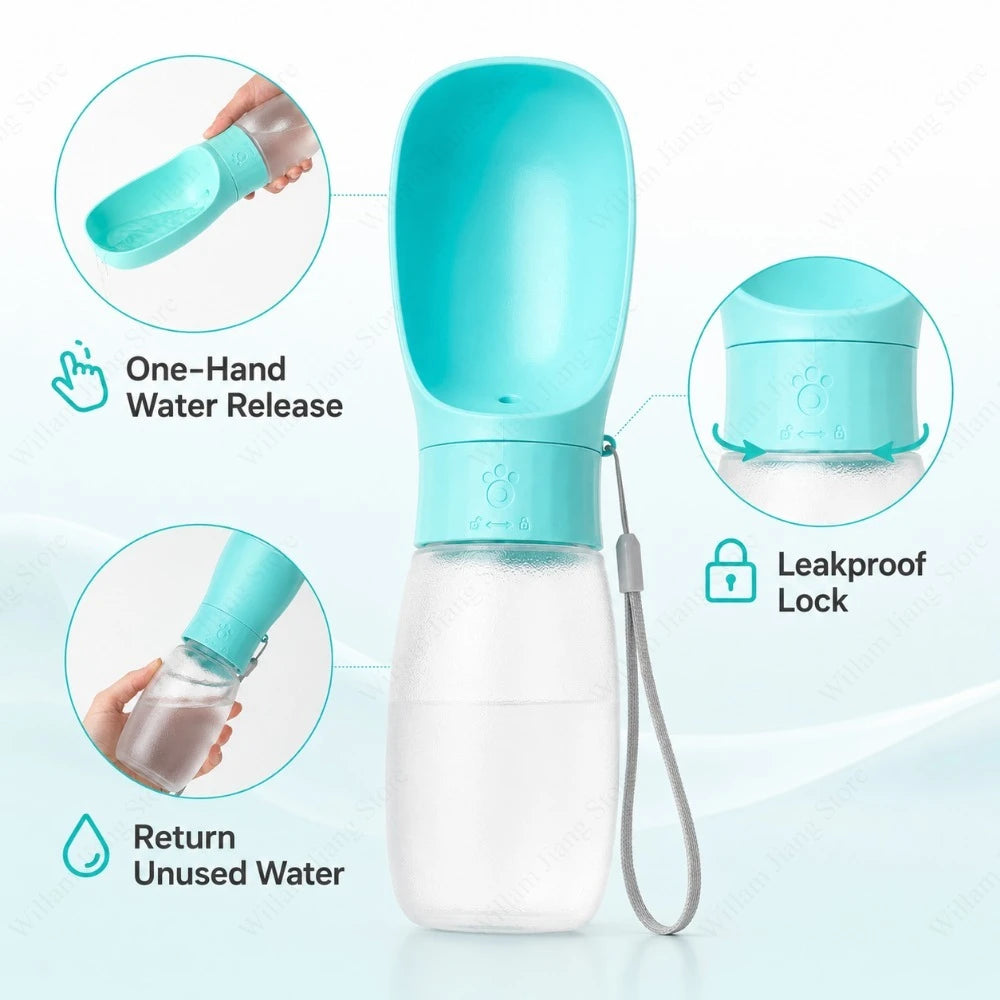 Portable Travel Pet Water Bottle with Integrated Drinking Bowl