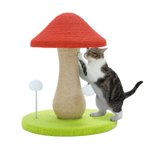 Mushroom Cat Scratching Post with Pompom Toys