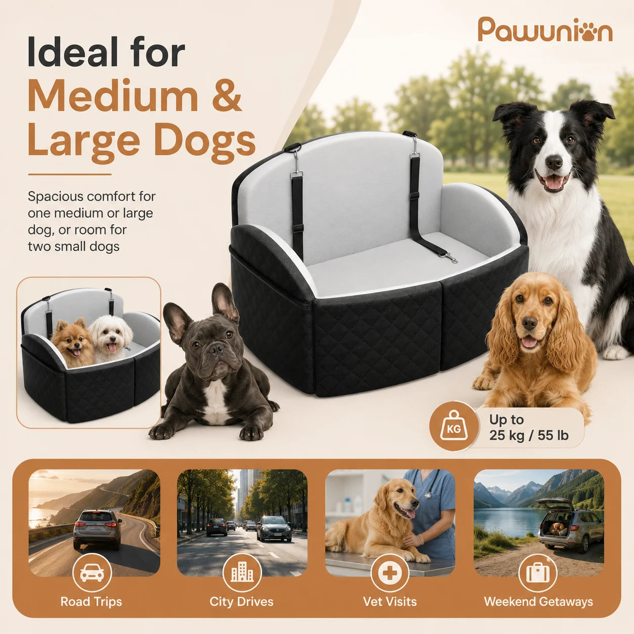 Memory Foam Dog Car Seat for Medium and Large Dogs
