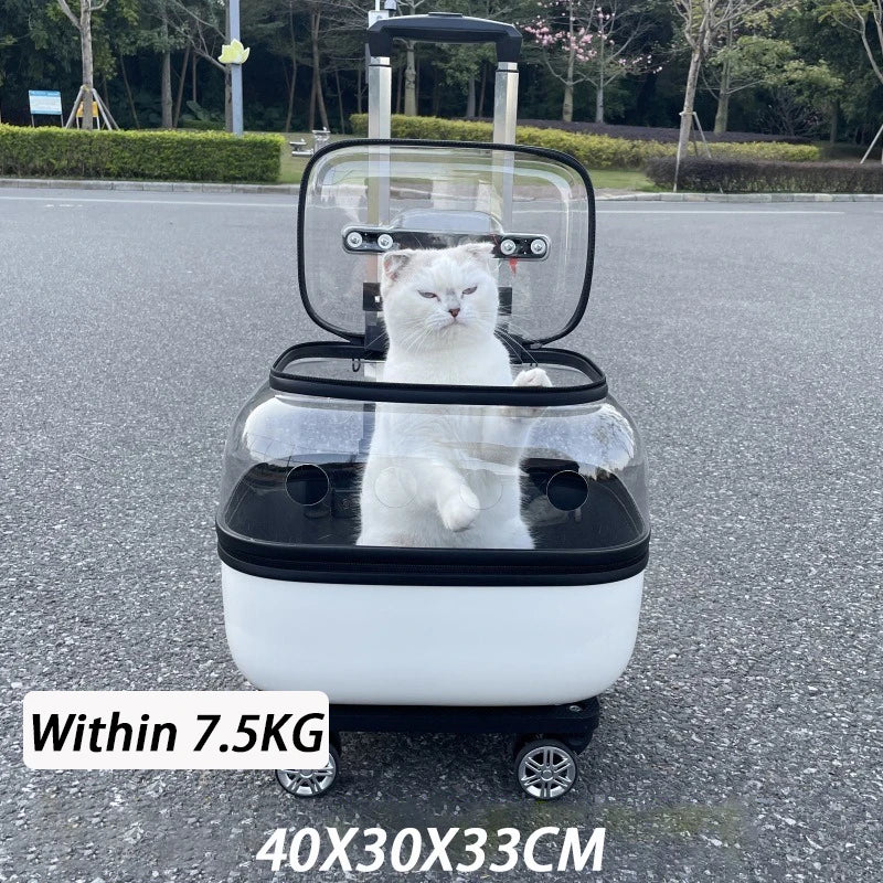 Double-Layer Cat Trolley Carrier with Wheels for Two Cats