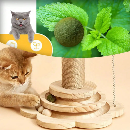 Solid Wood Cat Scratching Activity Center with Toys