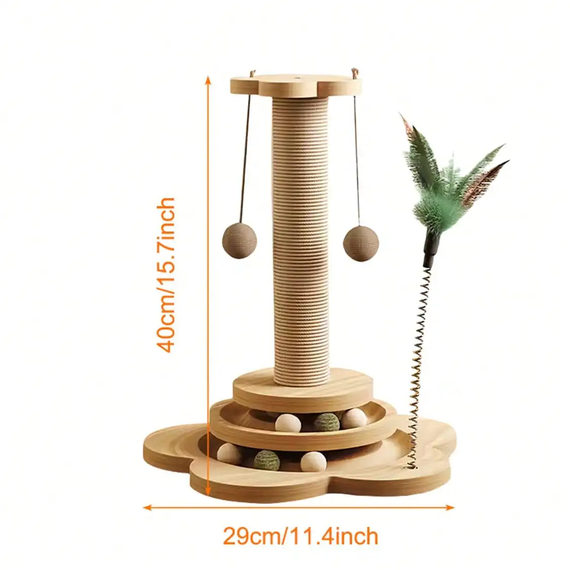 Solid Wood Cat Scratching Activity Center with Sisal and Toys