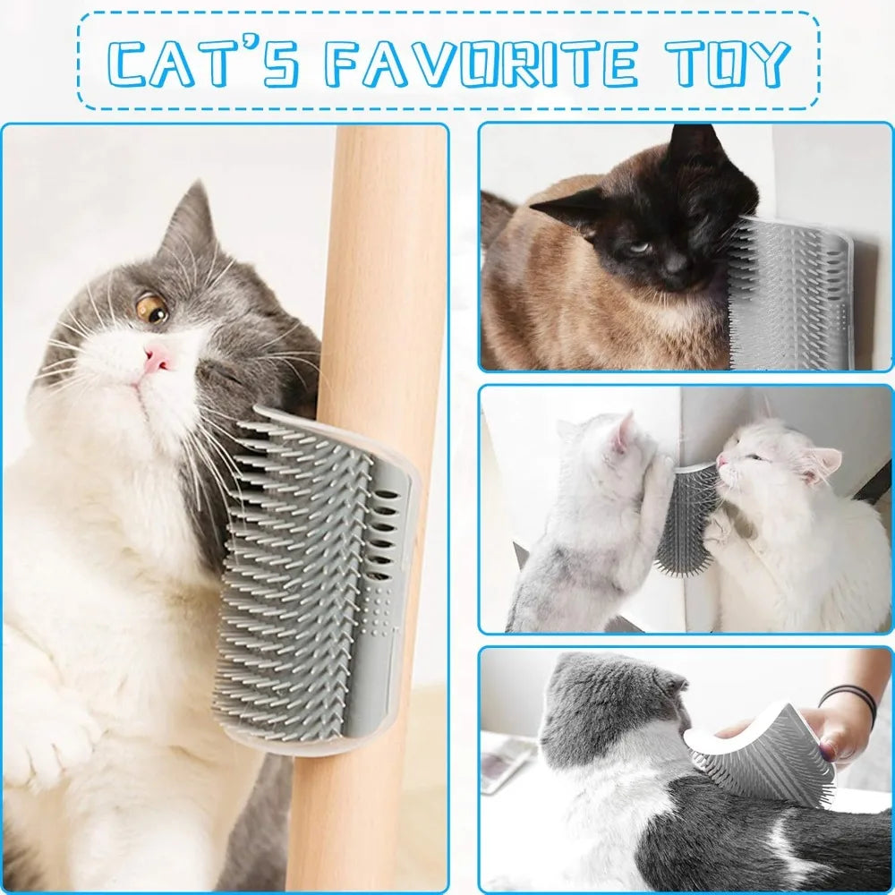 Cat Corner Scratcher & Self Grooming Brush with Catnip