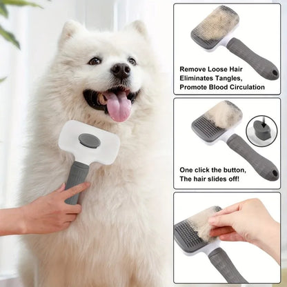 Self-Cleaning Pet Brush with Ergonomic Handle for Dogs Cats