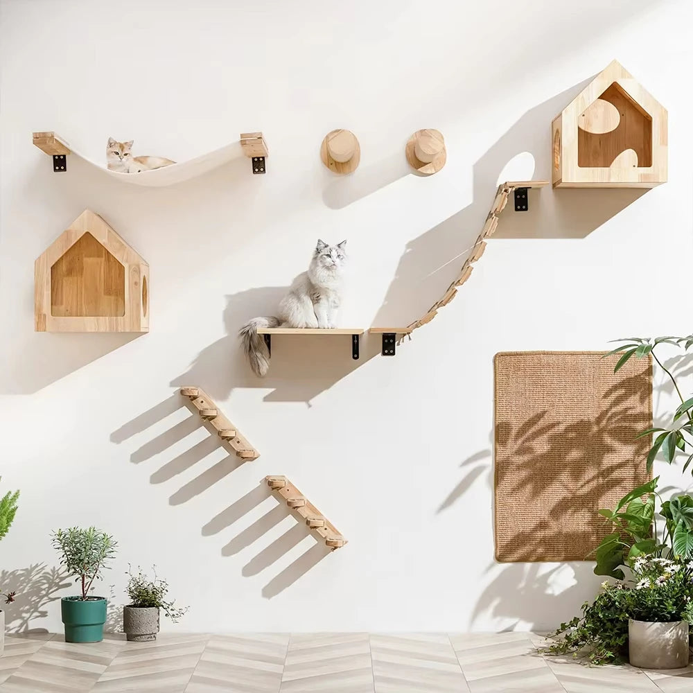 Wall-Mounted Cat Climbing Shelf with Sisal Scratching Post