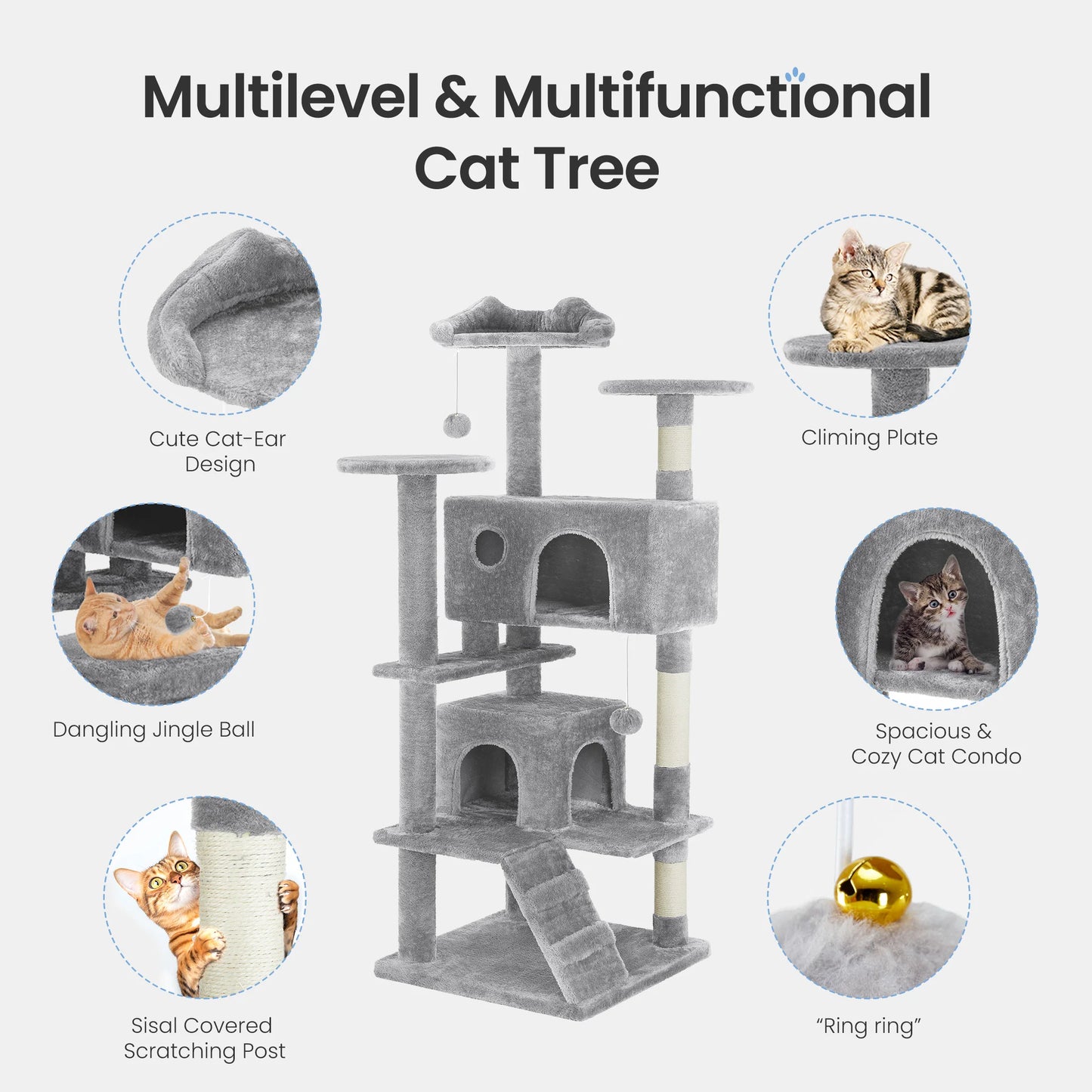 54-Inch Multi-Level Cat Tree Tower with Scratching Posts