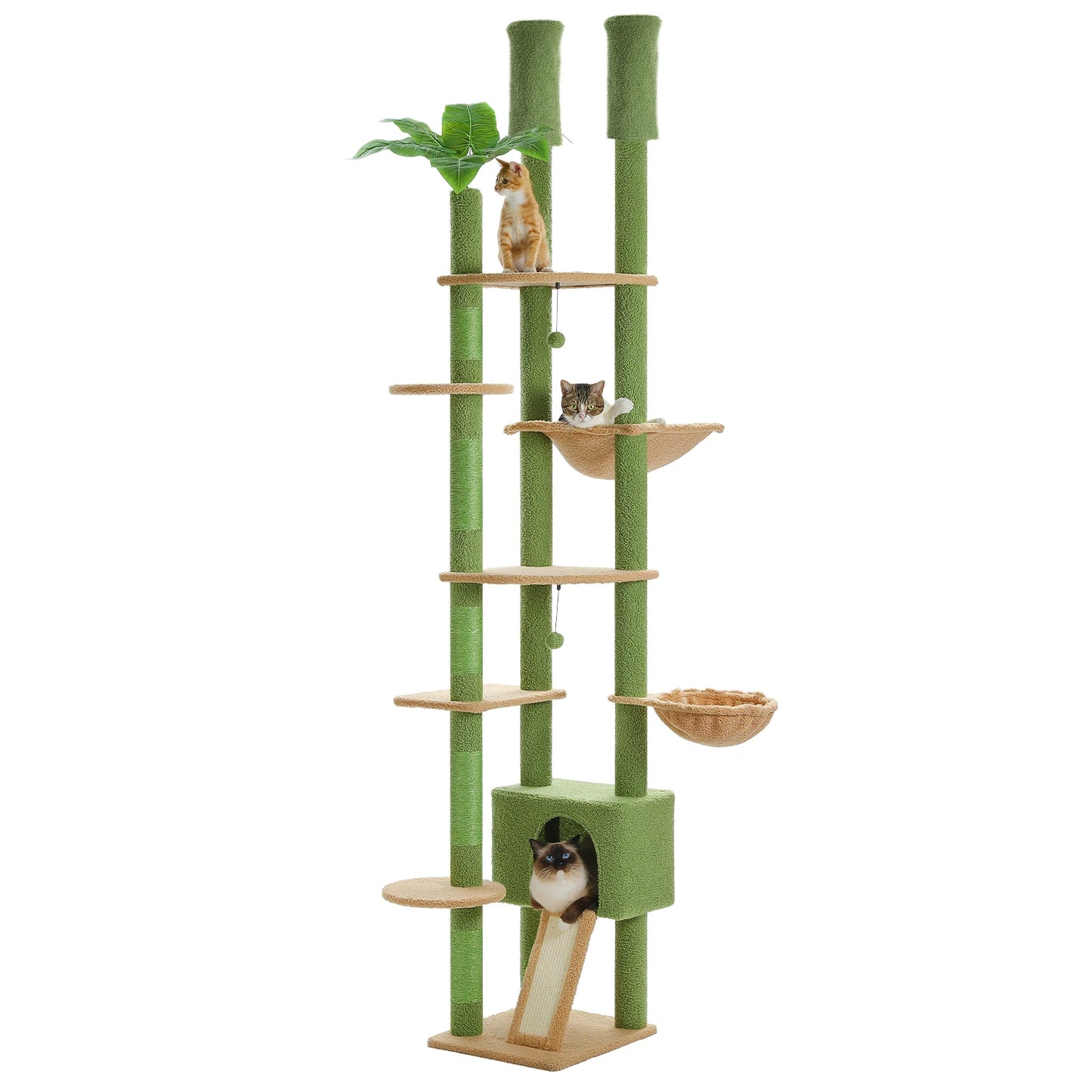 Adjustable Floor-to-Ceiling Cat Tree with Hammock and Condo